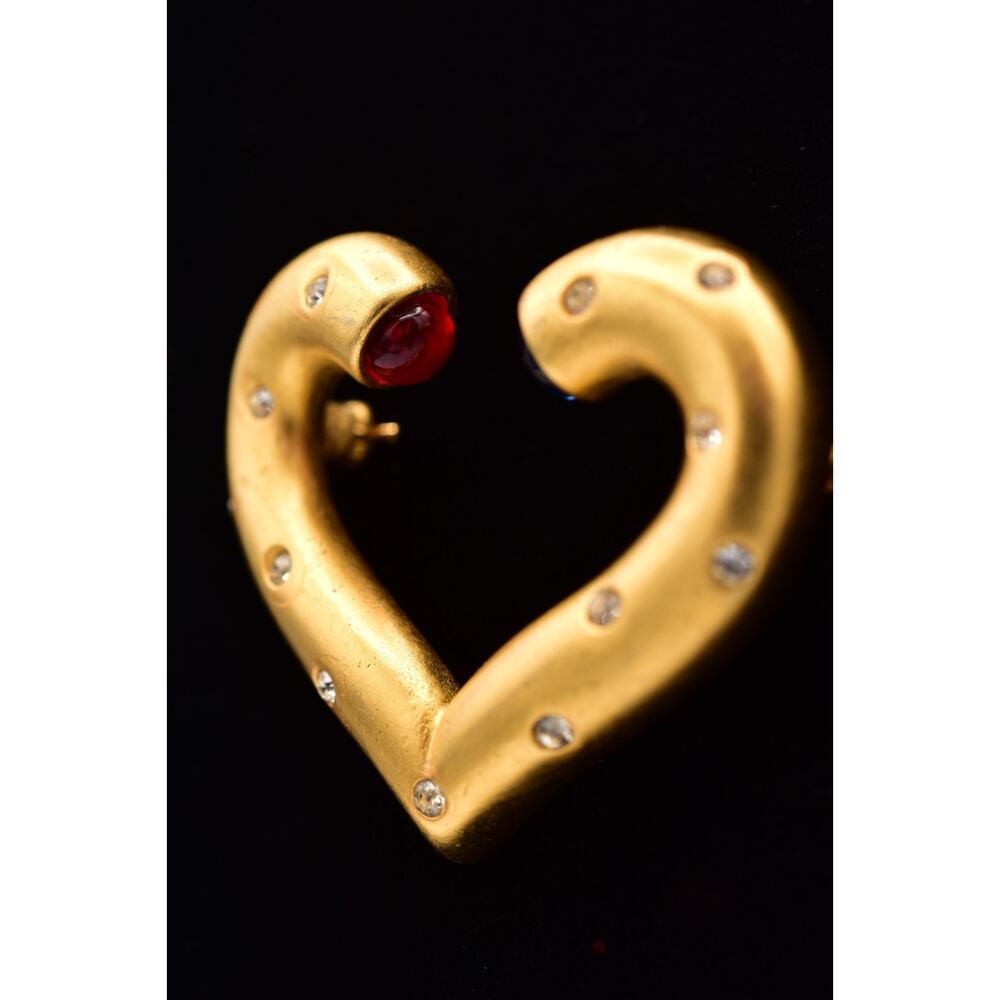 Givenchy Vintage Heart Gripoix Pin Brooch Cabochon Brushed Gold Signed 80s BinBP - Picture 4 of 12
